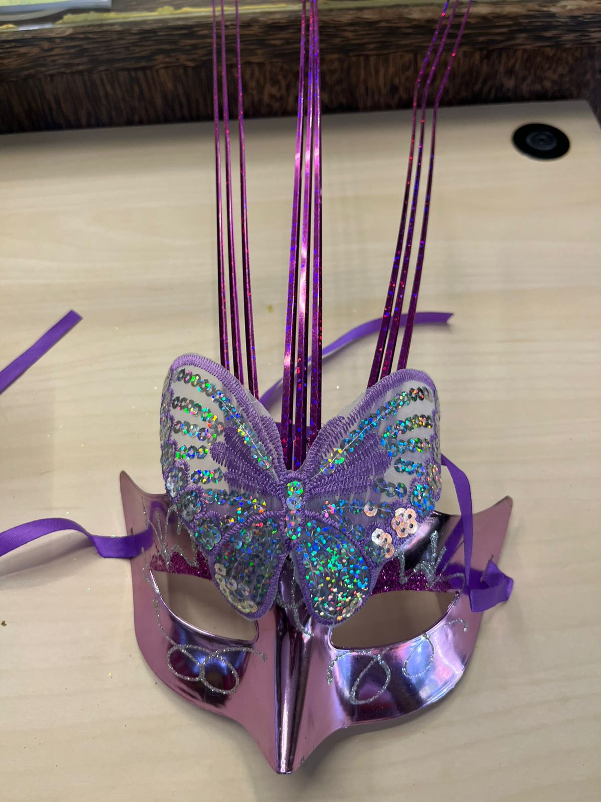Purple Mask with Butterfly and Strands