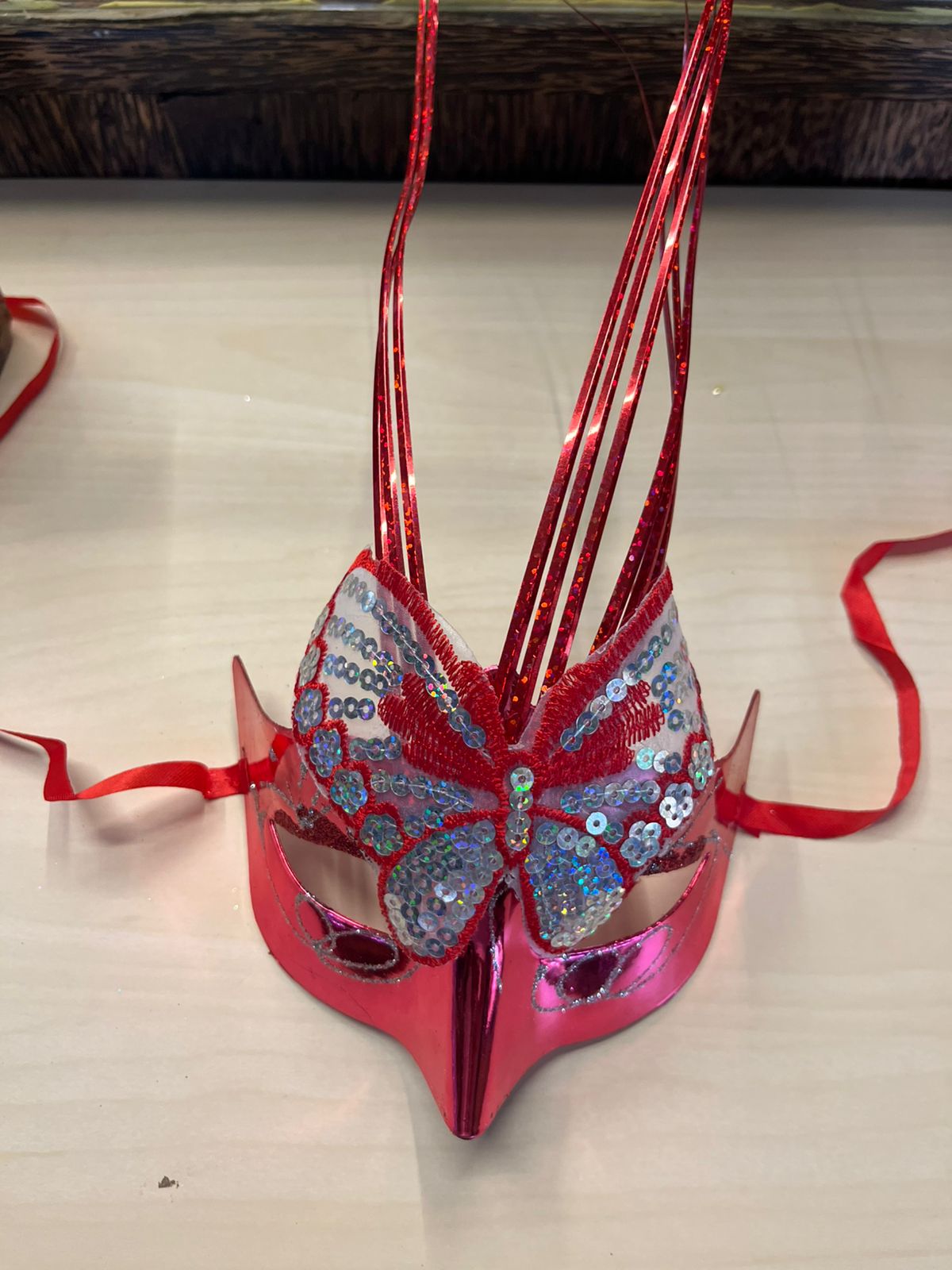 Red Mask with Butterfly and Strands