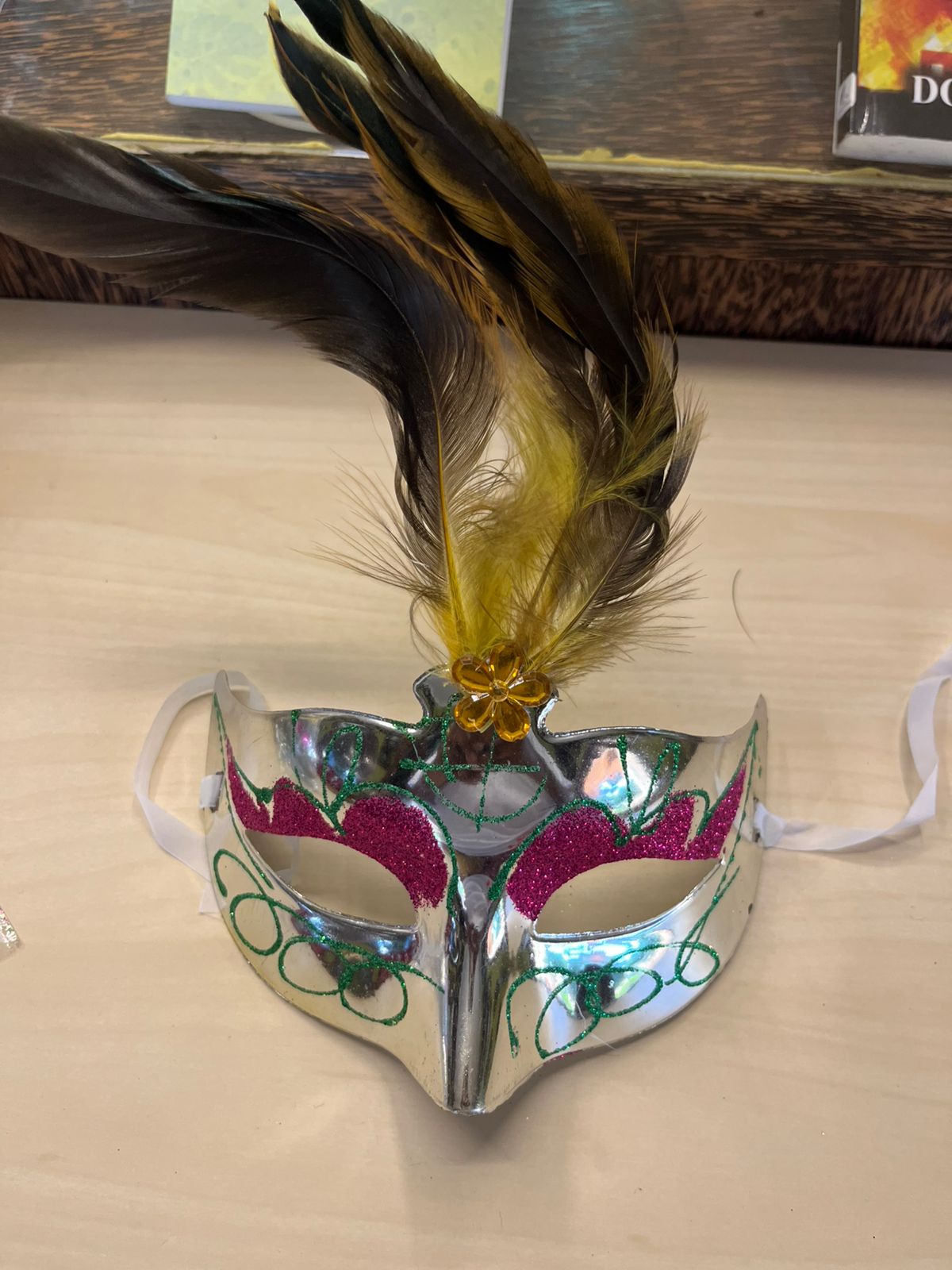 Silver Mask with Bronze Feather