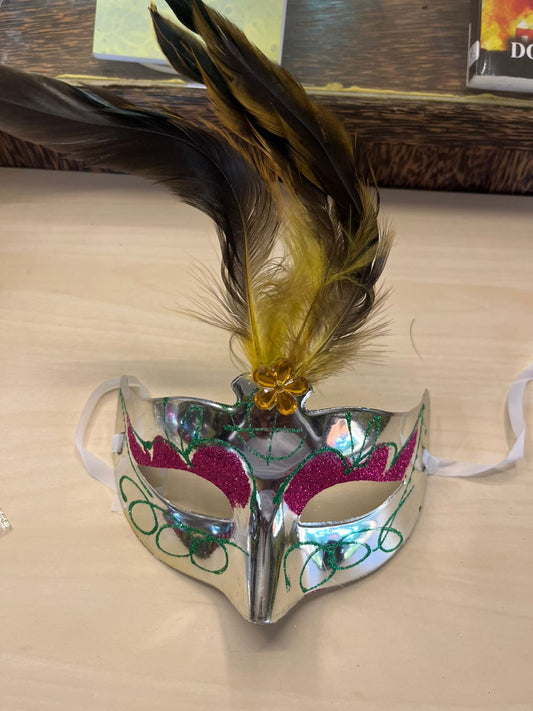 Silver Mask with Bronze Feather