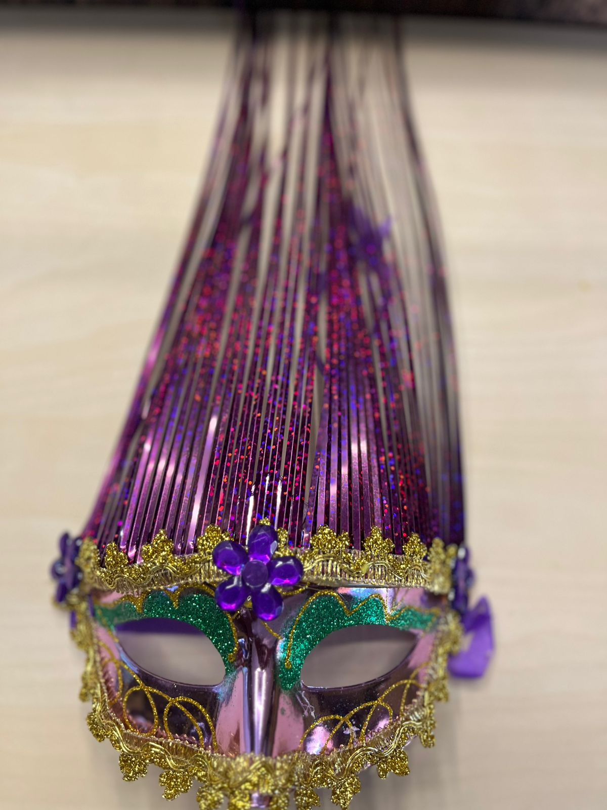 Gold Mask with Purple Strands
