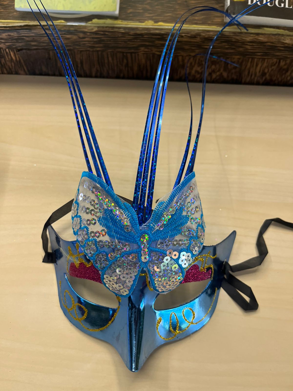 Blue Mask with Butterfly and Strands